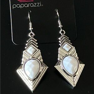 Paparazzi Silver and White Statement Earrings